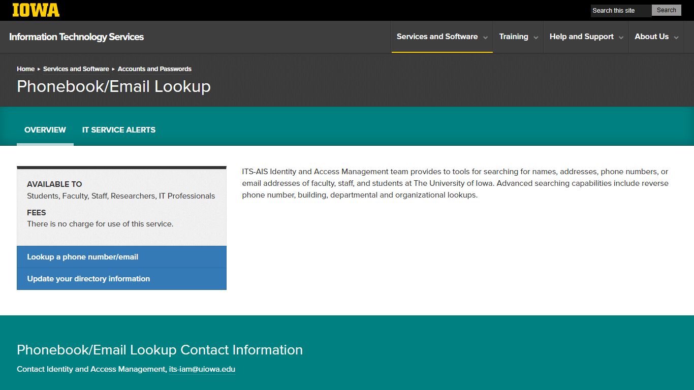 Phonebook/Email Lookup | Information Technology Services